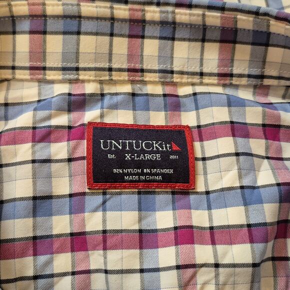 UNTUCKit Performance Button Up Shirt Men XL Pin Oak Plaid Reg Fit Stretch Wickin - Picture 6 of 11